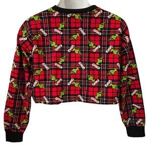 The Grinch X F21 Plaid Grinch Cropped Ugly Christmas Sweatshirt Size Small